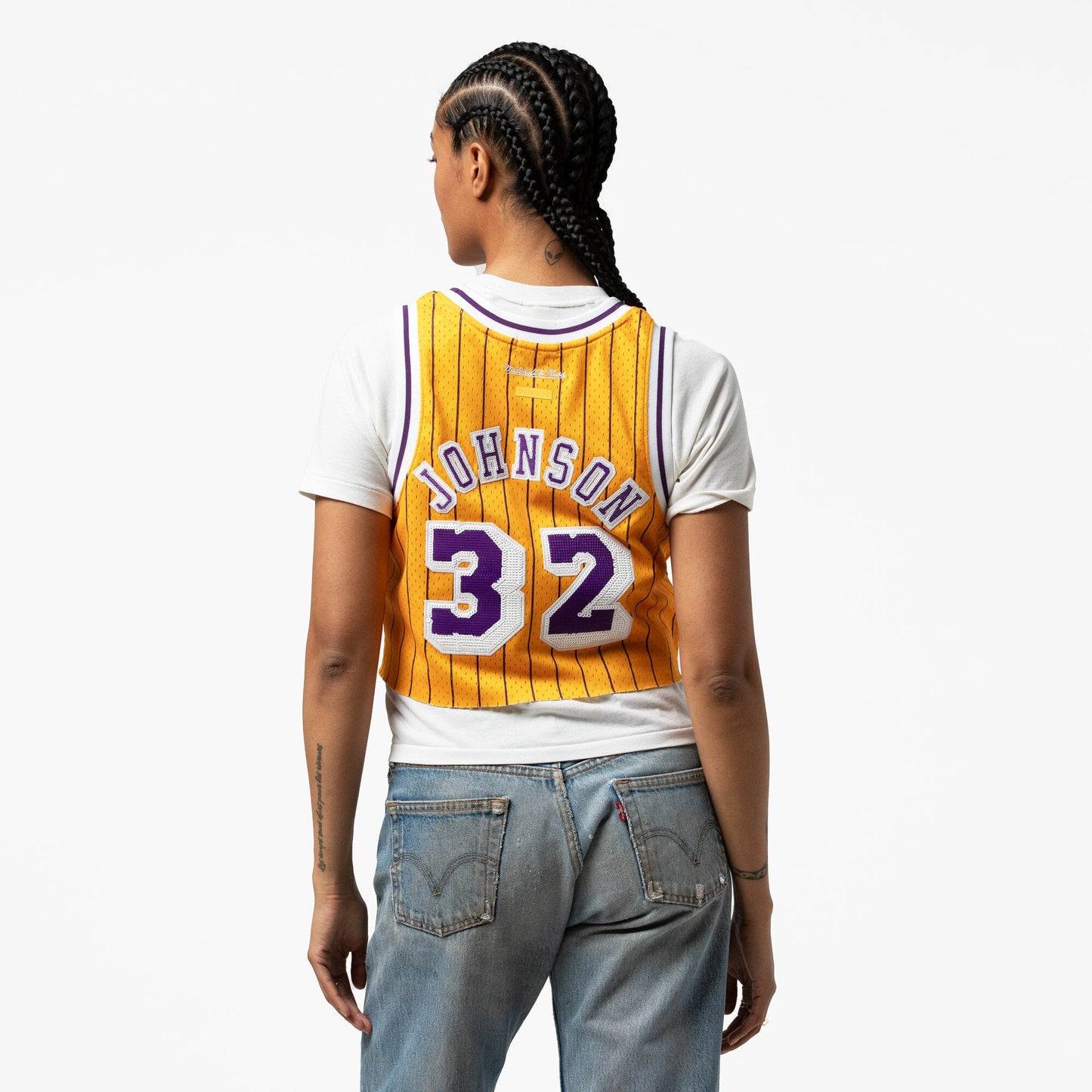Women's Los Angeles Lakers Magic Johnson Mitchell & Ness x DANNIJO Yellow Fashion Cropped Basketball Jersey