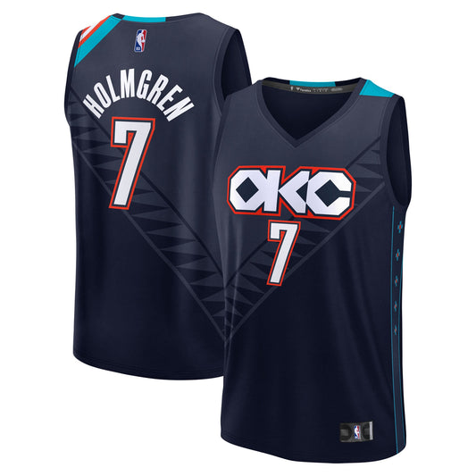 Men's Oklahoma City Thunder Chet Holmgren Fanatics Navy 2025/26 City Edition Fast Break Jersey