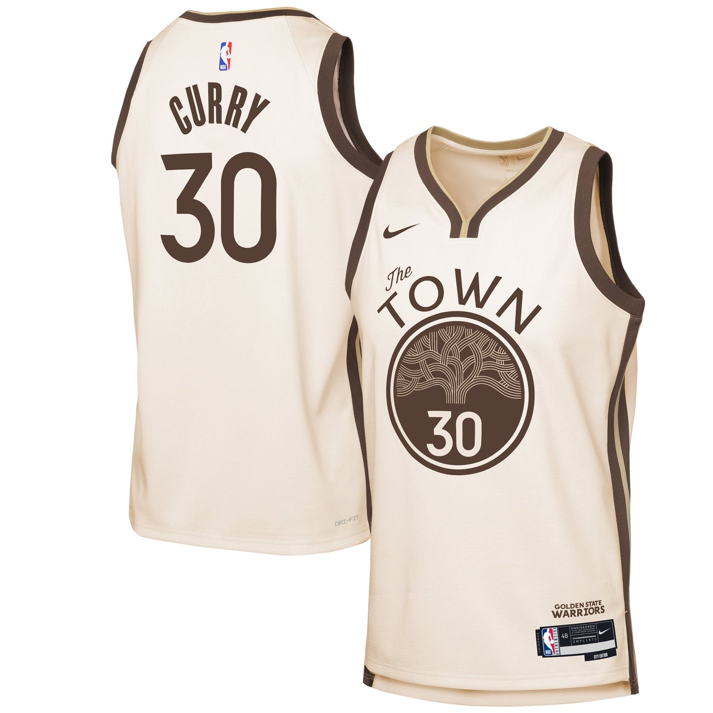 Youth Golden State Warriors Stephen Curry Nike Tan 2025/26 City Edition Swingman Jersey