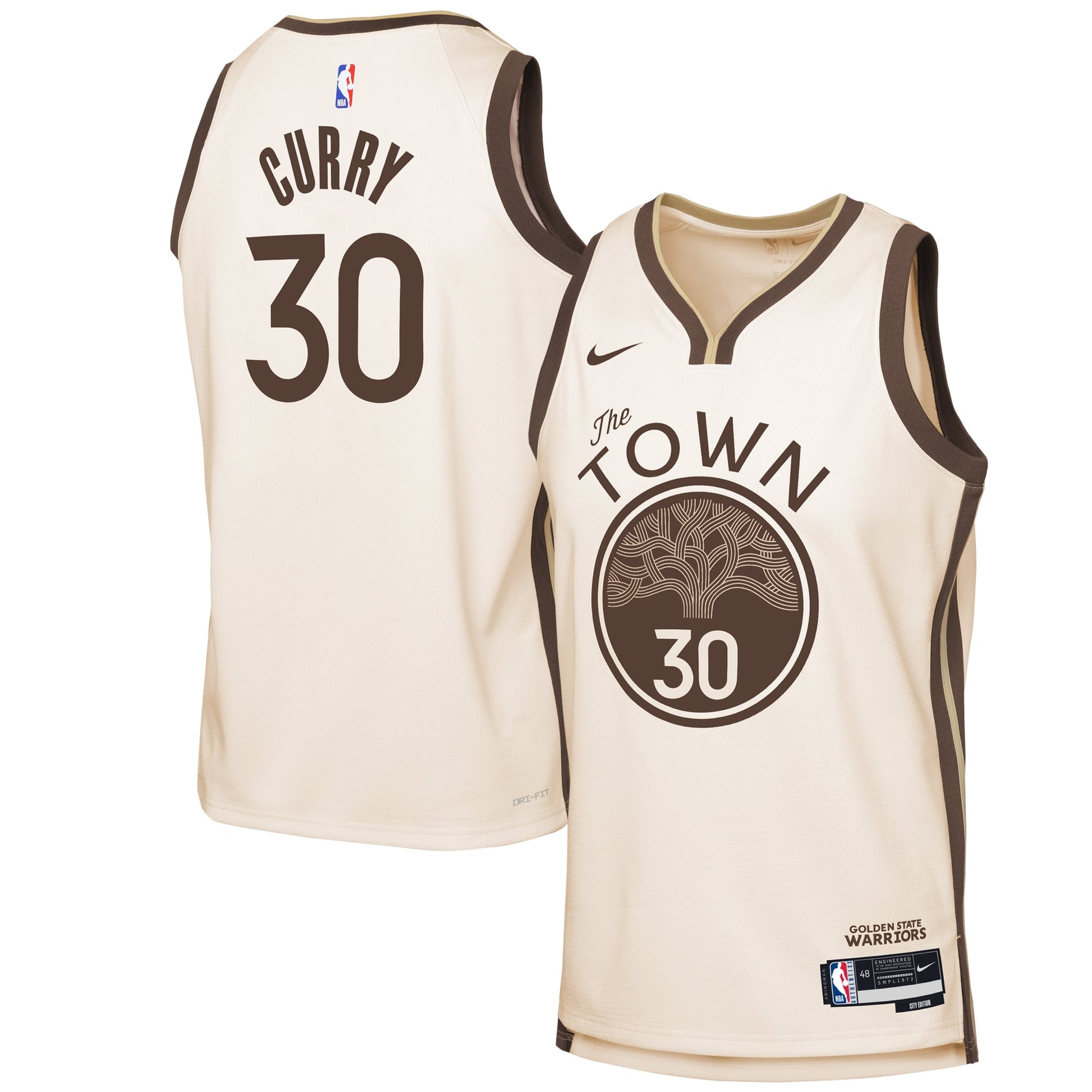 Youth Golden State Warriors Stephen Curry Nike Tan 2025/26 City Edition Swingman Jersey