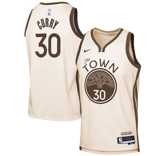 Youth Golden State Warriors Stephen Curry Nike Tan 2025/26 City Edition Swingman Jersey