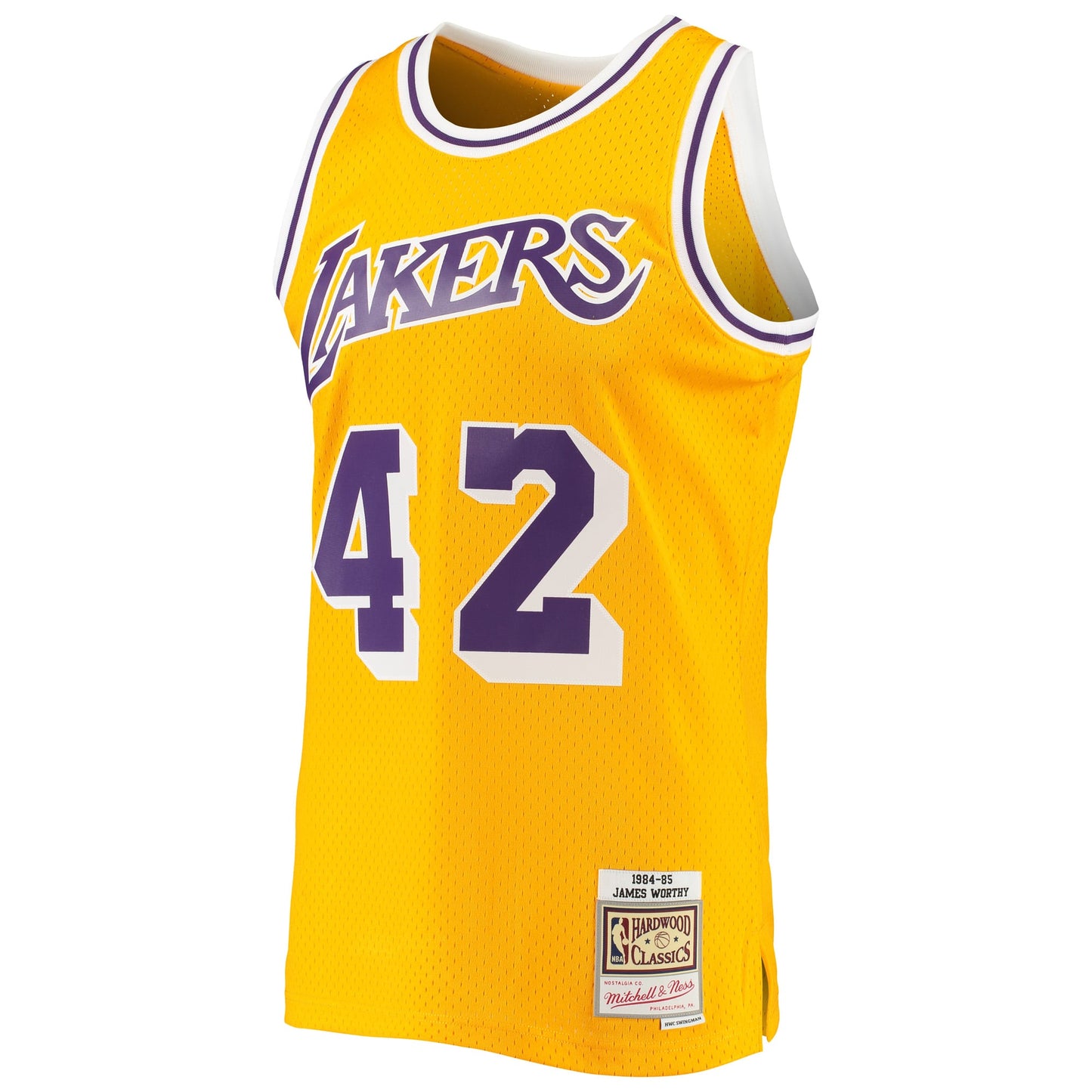 Men's Los Angeles Lakers James Worthy Mitchell & Ness Gold 1984/85 Hardwood Classics Swingman Jersey