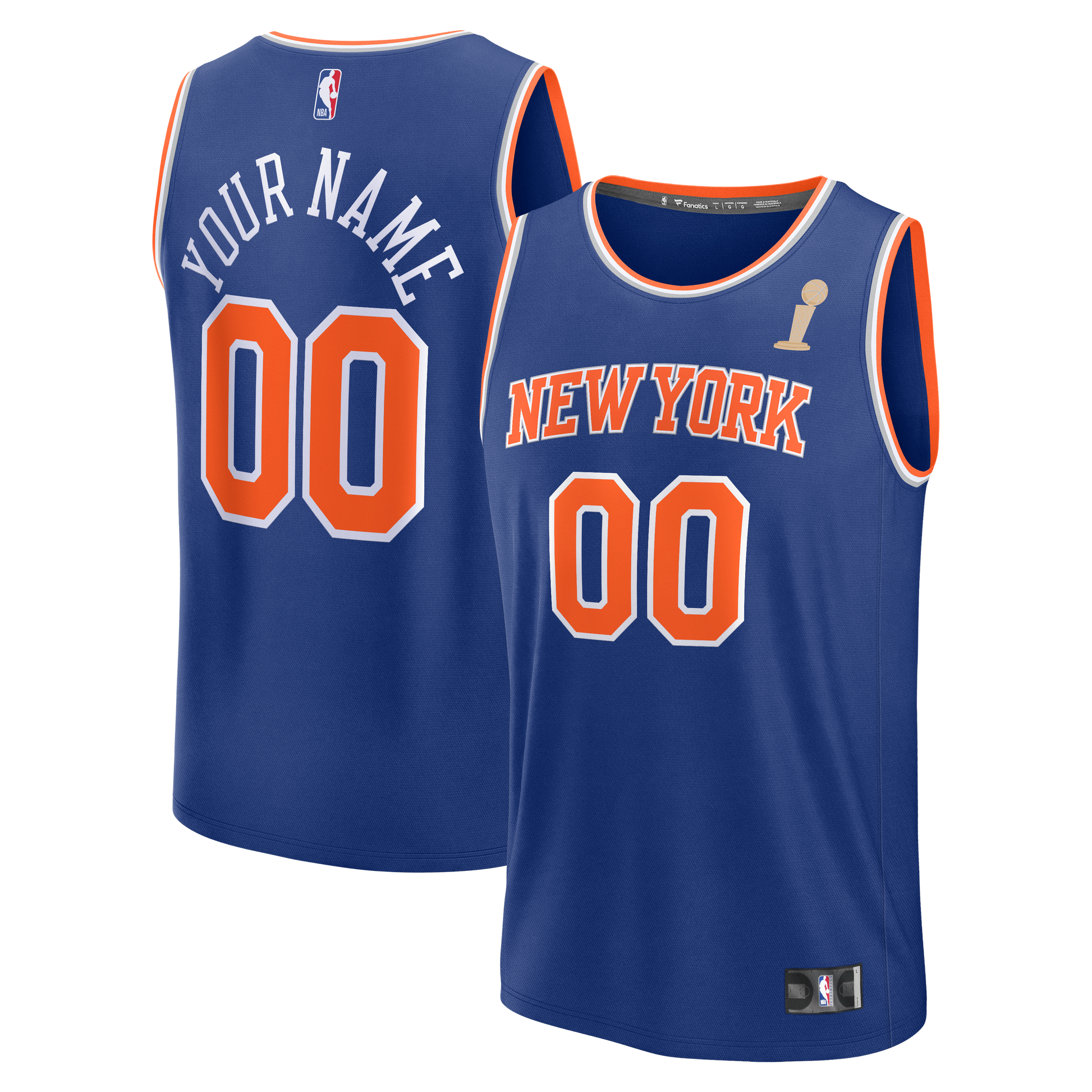 Men's New York Knicks Fanatics Blue 2026 NBA Finals Champions Fast Break Custom Jersey - Icon Edition