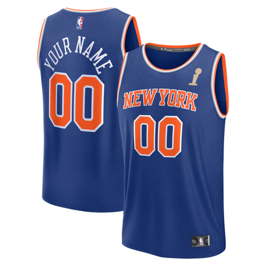 Men's New York Knicks Fanatics Blue 2026 NBA Finals Champions Fast Break Custom Jersey - Icon Edition