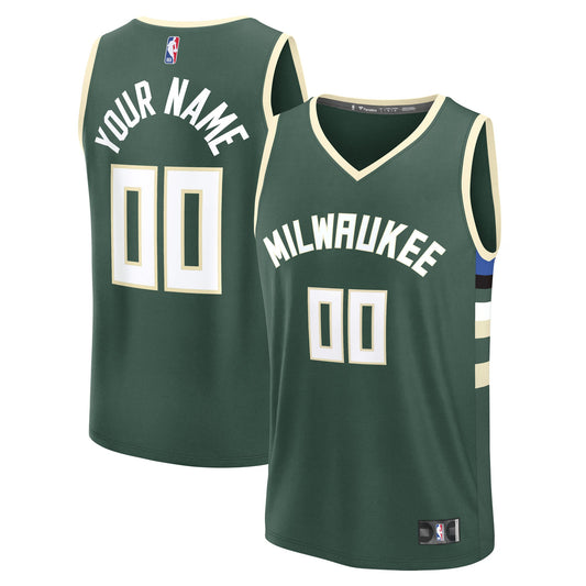 Men's Milwaukee Bucks Fanatics Green Fast Break Custom Jersey - Icon Edition