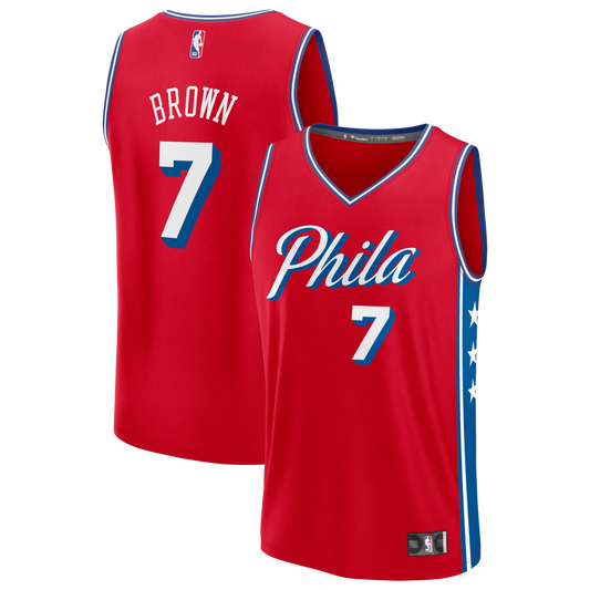 Men's Philadelphia 76ers Jaylen Brown Fanatics Red Fast Break Jersey - Statement Edition