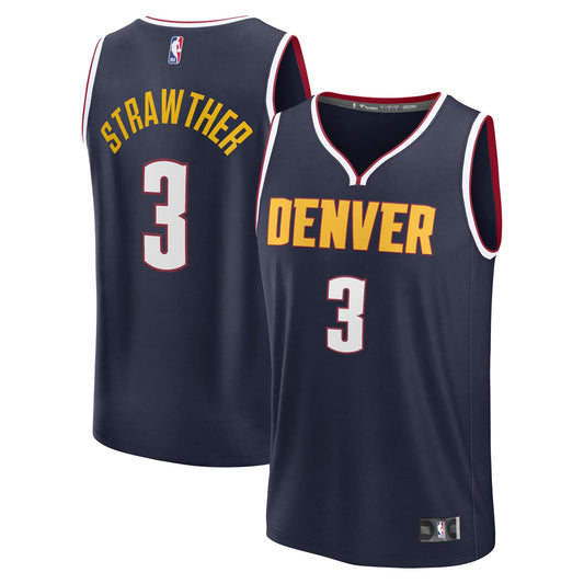 Men's Denver Nuggets Julian Strawther Fanatics Navy Fast Break Replica Player Jersey - Icon Edition