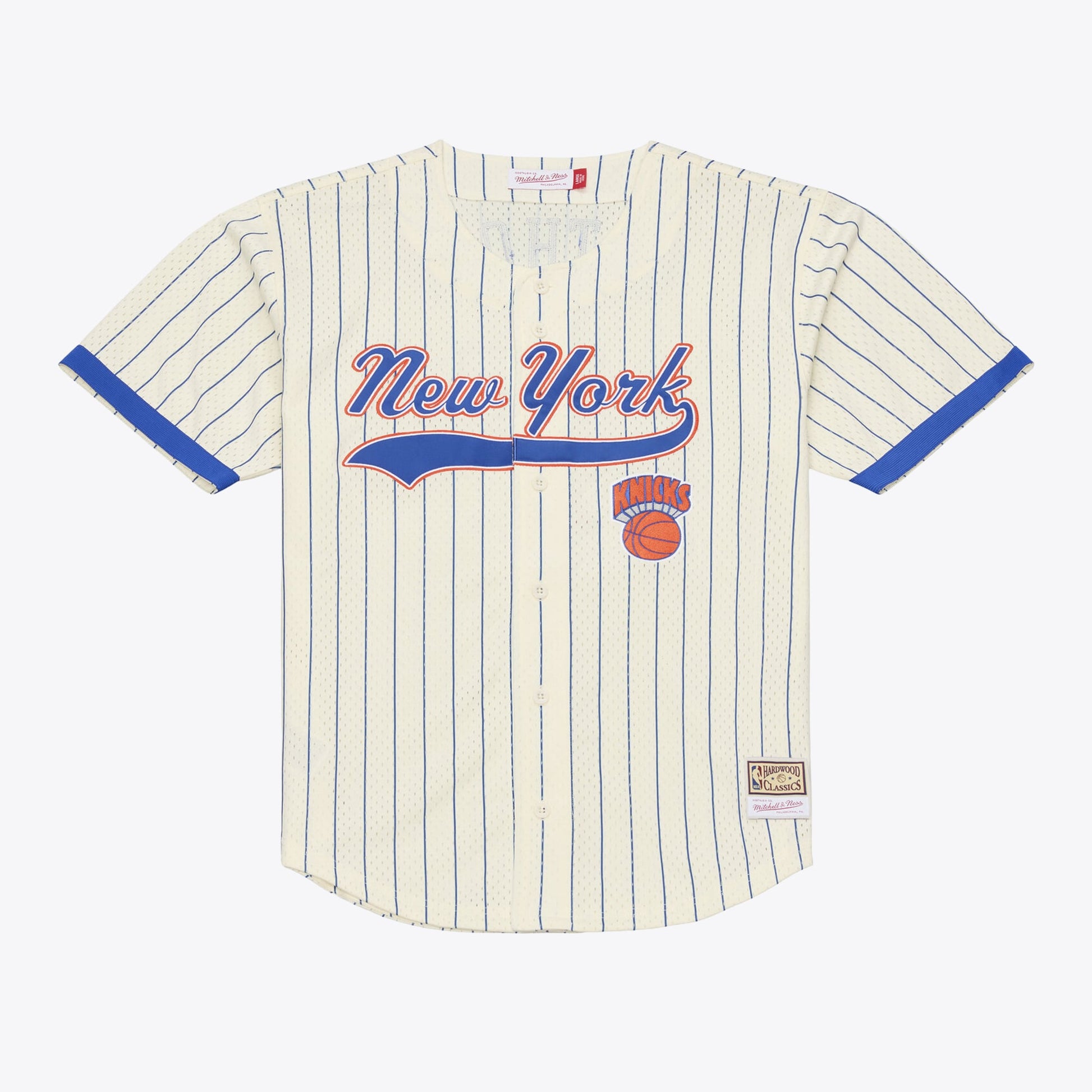 Men's New York Knicks Carmelo Anthony Mitchell & Ness Cream Hardwood Classics Player Mesh Button-Front Jersey