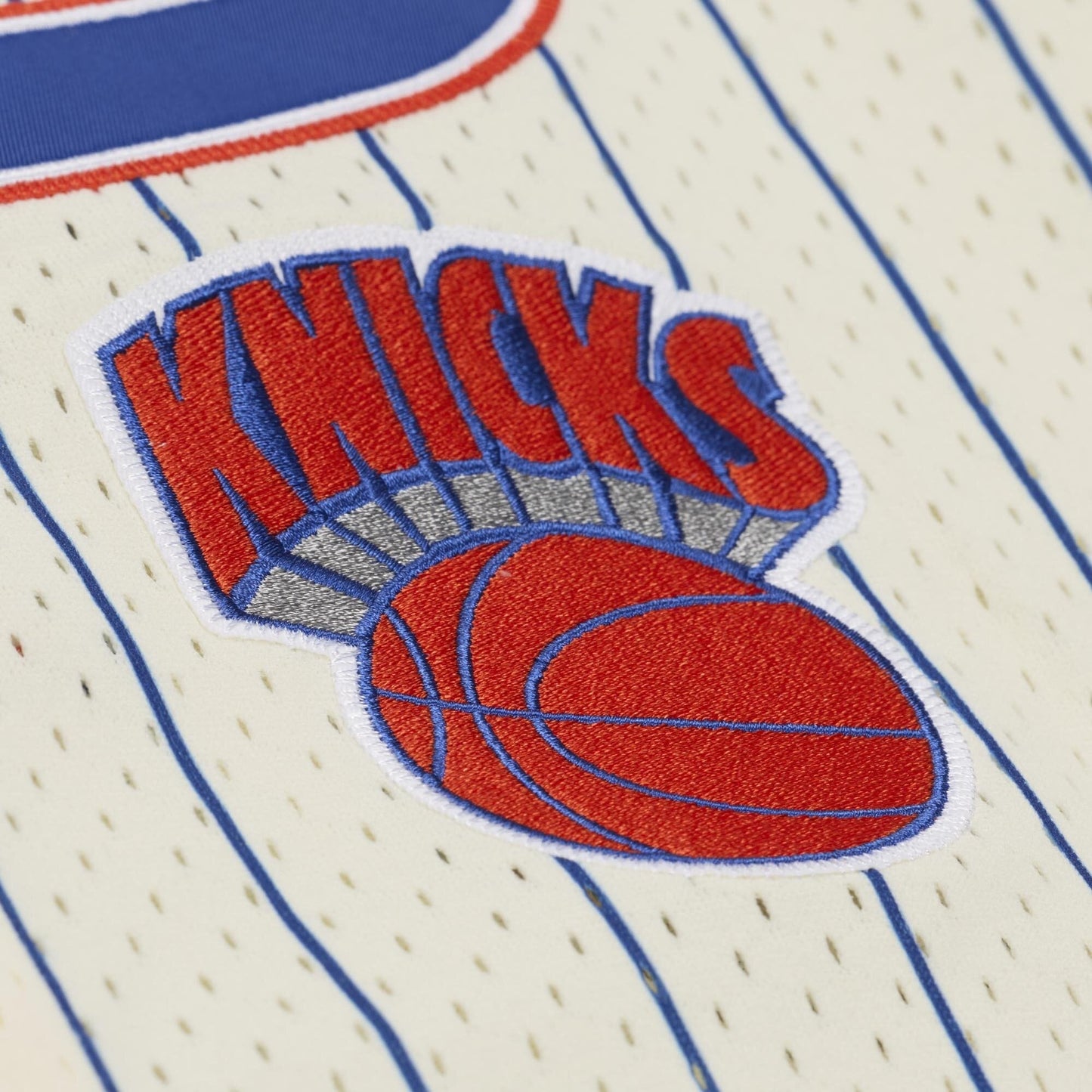 Men's New York Knicks Carmelo Anthony Mitchell & Ness Cream Hardwood Classics Player Mesh Button-Front Jersey
