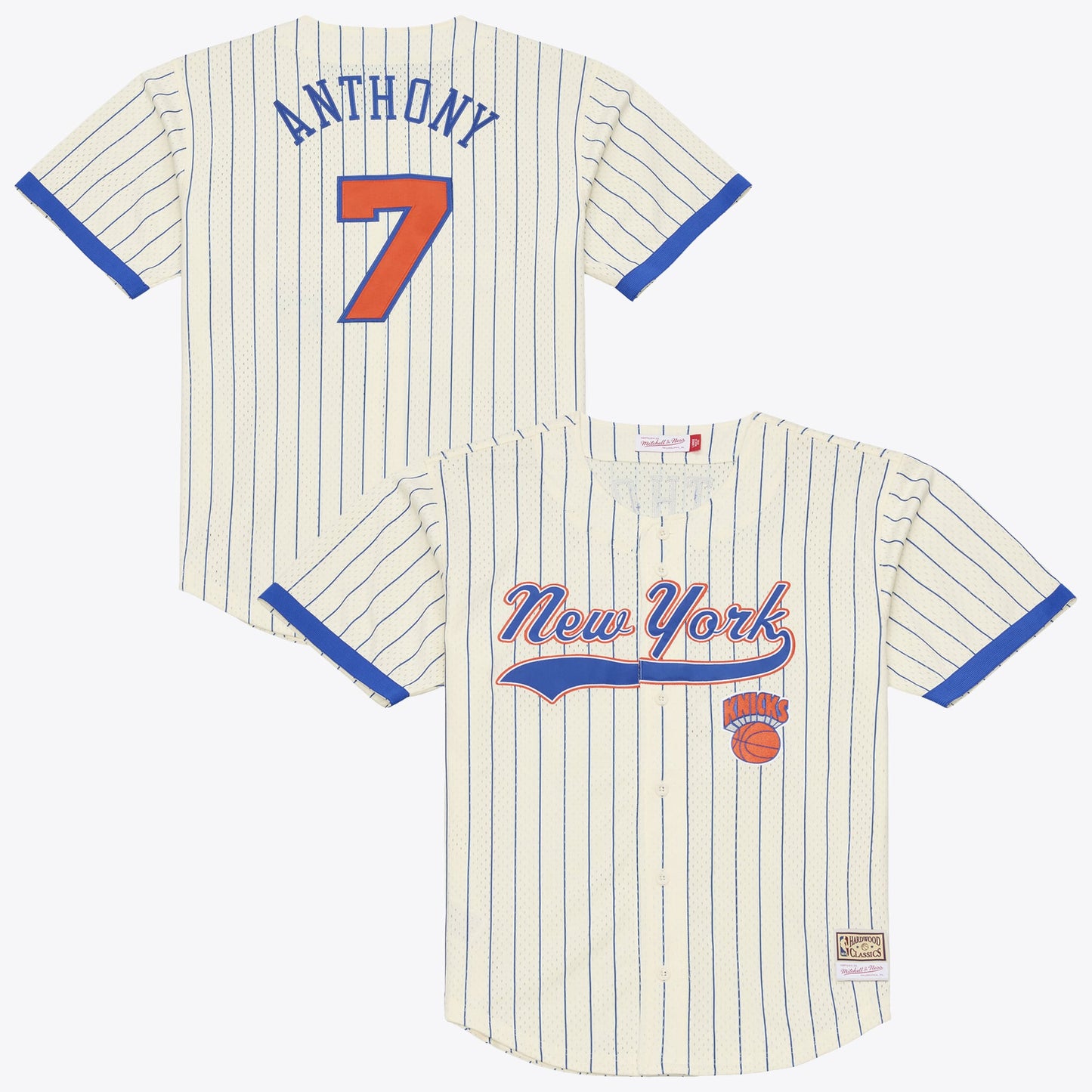 Men's New York Knicks Carmelo Anthony Mitchell & Ness Cream Hardwood Classics Player Mesh Button-Front Jersey