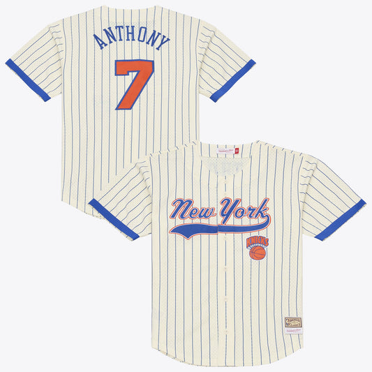 Men's New York Knicks Carmelo Anthony Mitchell & Ness Cream Hardwood Classics Player Mesh Button-Front Jersey
