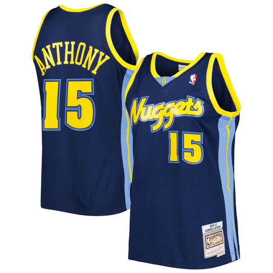 Men's Denver Nuggets Carmelo Anthony Mitchell & Ness Navy Hardwood Classics Swingman Jersey