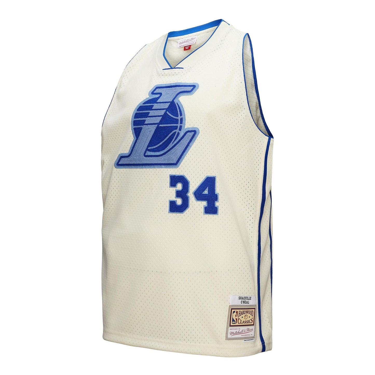 Men's Los Angeles Lakers Shaquille O'Neal Mitchell & Ness Cream Chainstitch Swingman Jersey