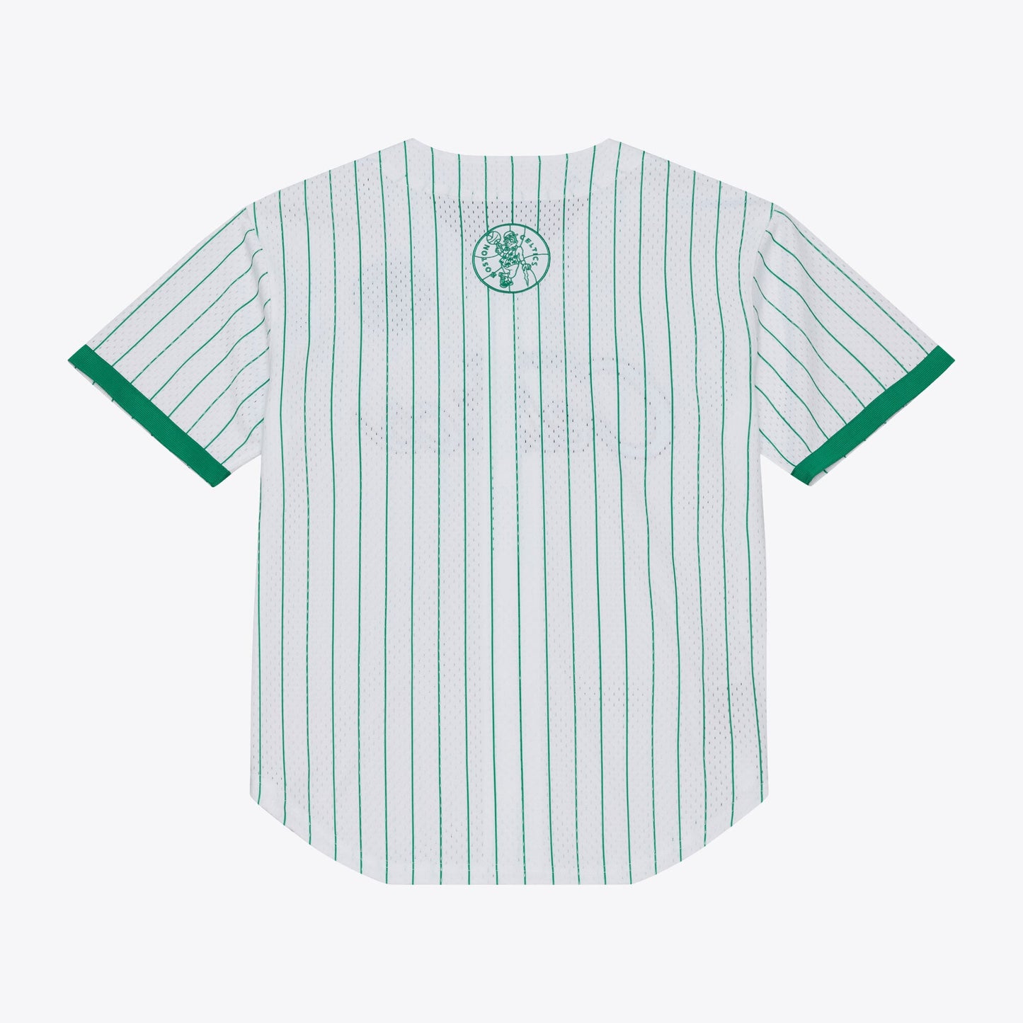 Men's Boston Celtics Mitchell & Ness White Head Coach Pinstripe Mesh Full-Button Baseball Jersey