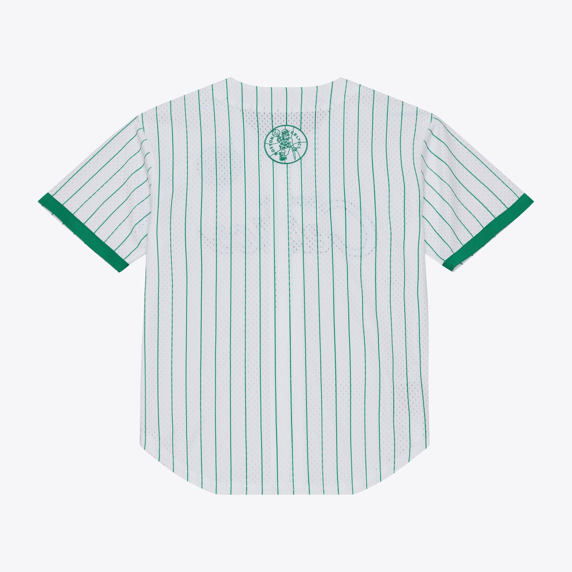 Men's Boston Celtics Mitchell & Ness White Head Coach Pinstripe Mesh Full-Button Baseball Jersey