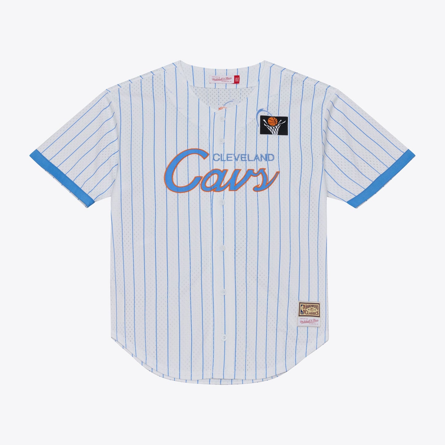 Men's Cleveland Cavaliers Mitchell & Ness White Head Coach Pinstripe Mesh Full-Button Baseball Jersey