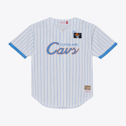 Men's Cleveland Cavaliers Mitchell & Ness White Head Coach Pinstripe Mesh Full-Button Baseball Jersey