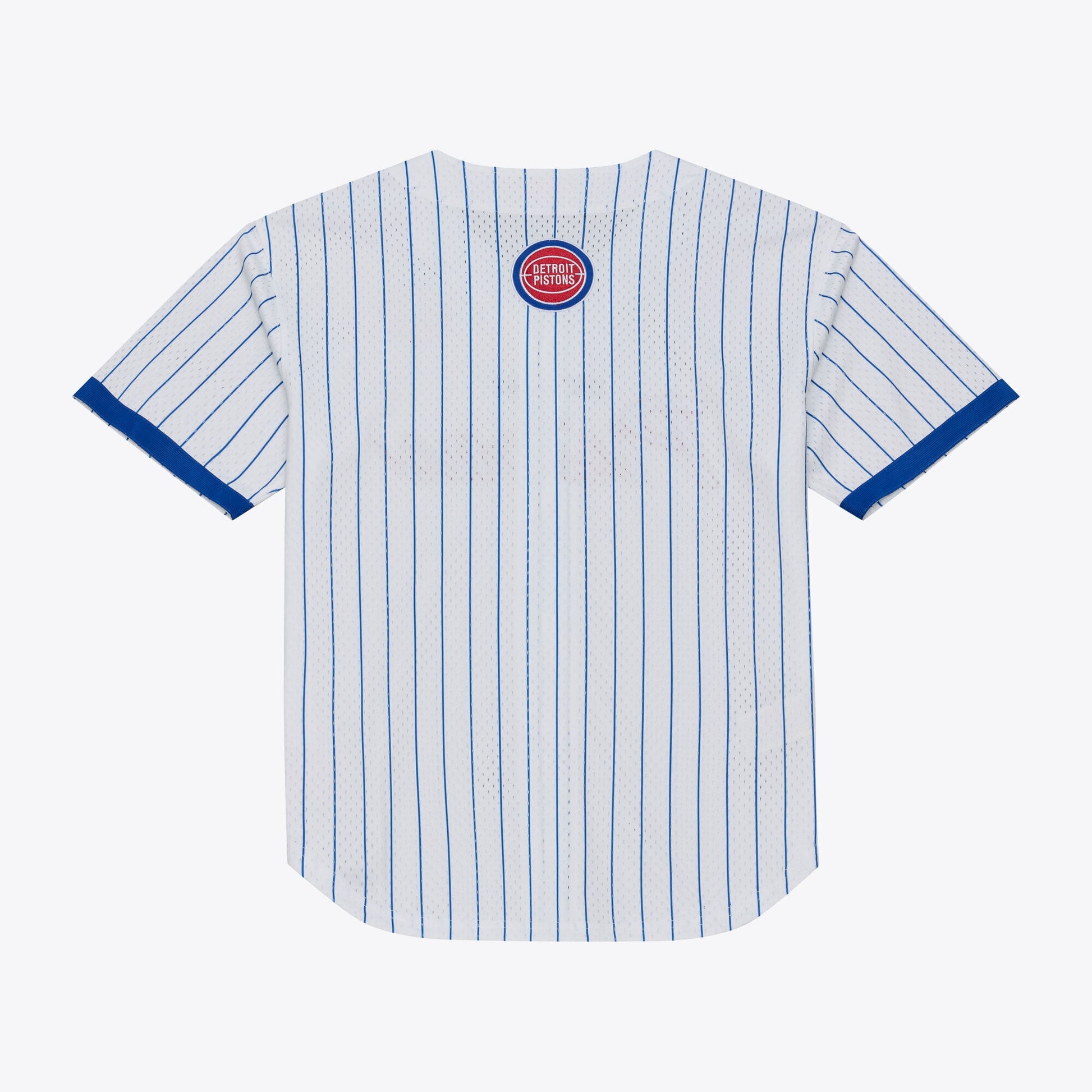 Men's Detroit Pistons Mitchell & Ness White Head Coach Pinstripe Mesh Full-Button Baseball Jersey