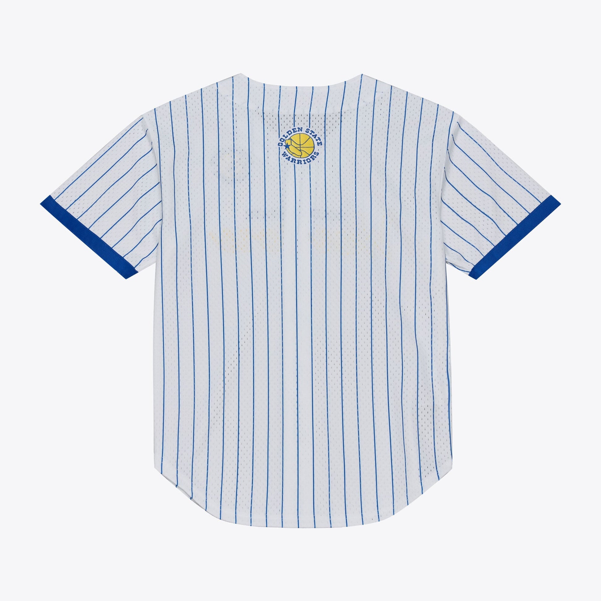 Men's Golden State Warriors Mitchell & Ness White Head Coach Pinstripe Mesh Full-Button Baseball Jersey
