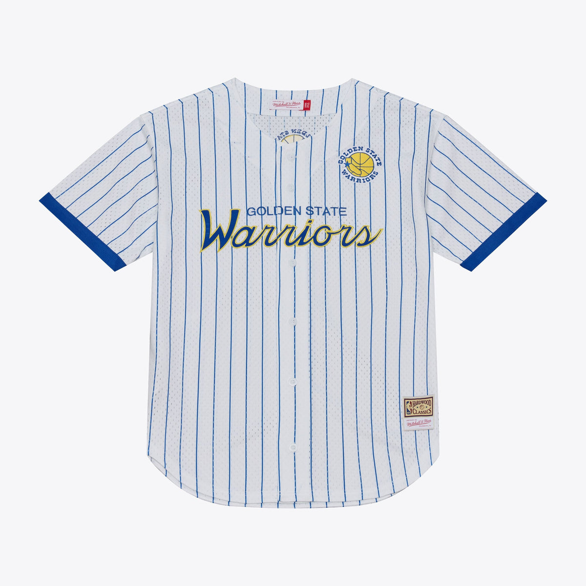 Men's Golden State Warriors Mitchell & Ness White Head Coach Pinstripe Mesh Full-Button Baseball Jersey