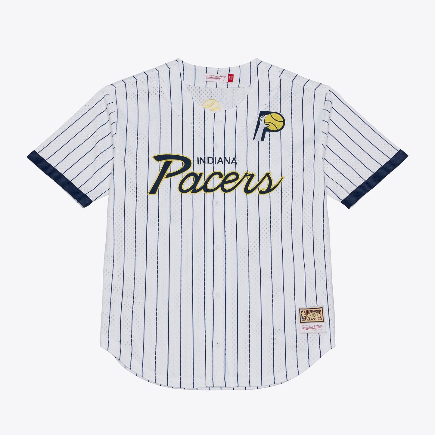 Men's Indiana Pacers Mitchell & Ness White Head Coach Pinstripe Mesh Full-Button Baseball Jersey