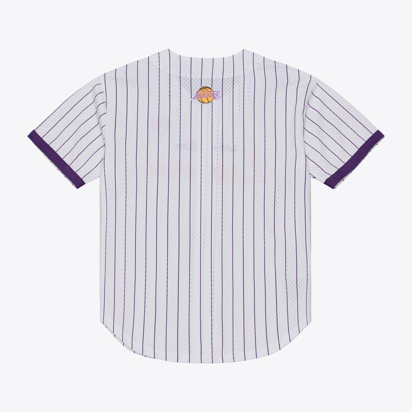 Men's Los Angeles Lakers Mitchell & Ness White Head Coach Pinstripe Mesh Full-Button Baseball Jersey