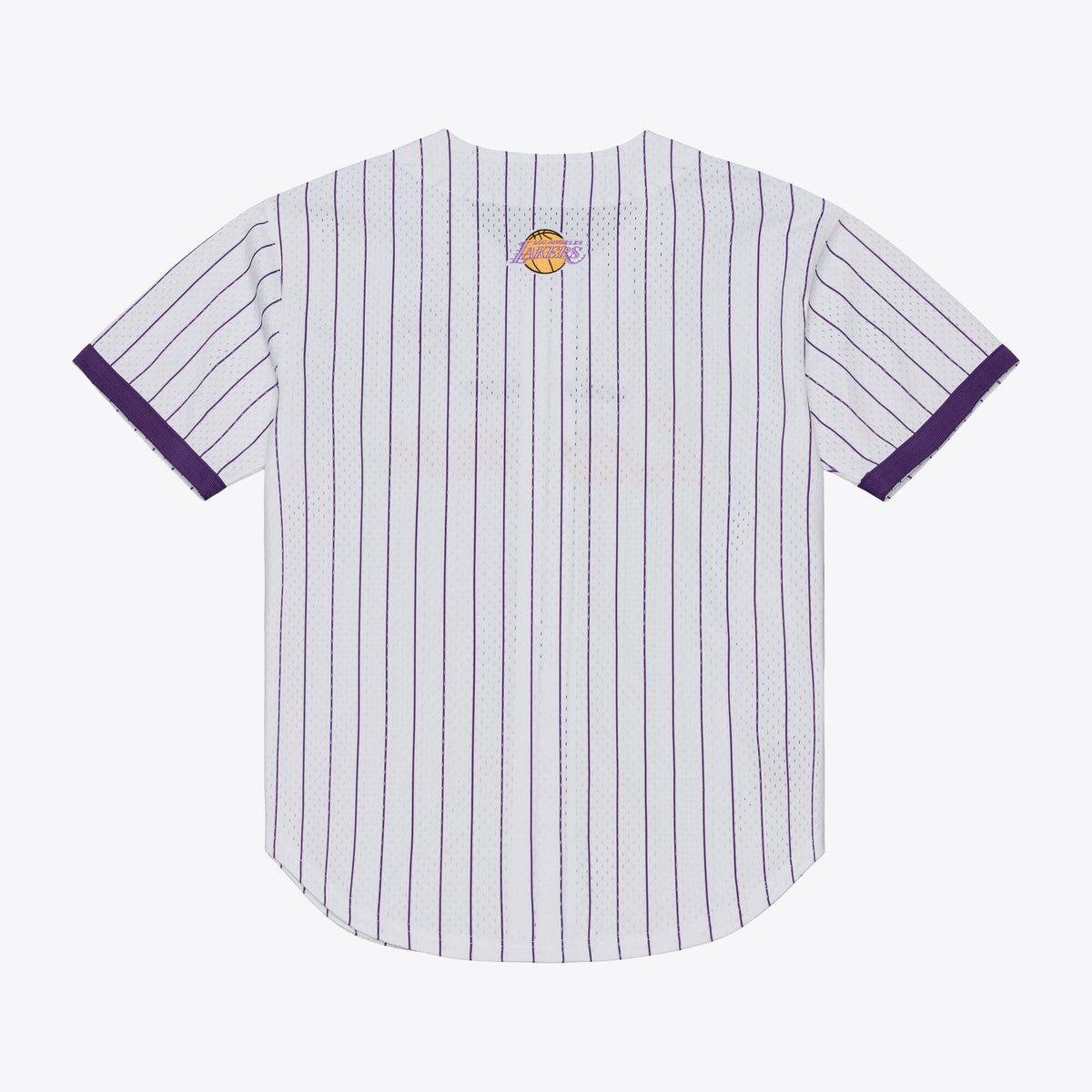 Men's Los Angeles Lakers Mitchell & Ness White Head Coach Pinstripe Mesh Full-Button Baseball Jersey