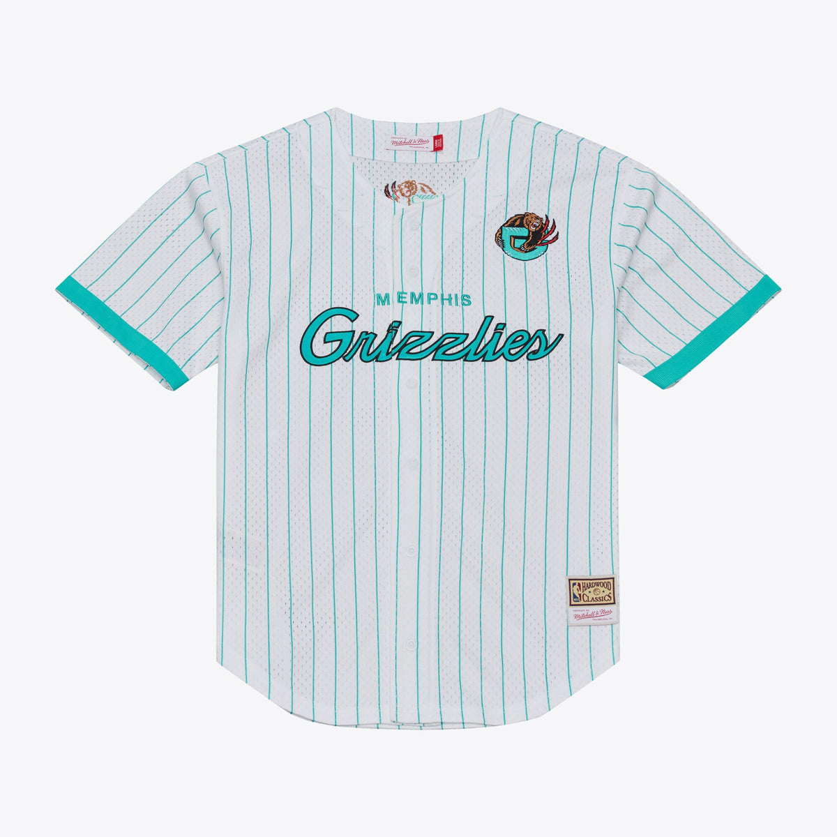 Men's Memphis Grizzlies Mitchell & Ness White Head Coach Pinstripe Mesh Full-Button Baseball Jersey