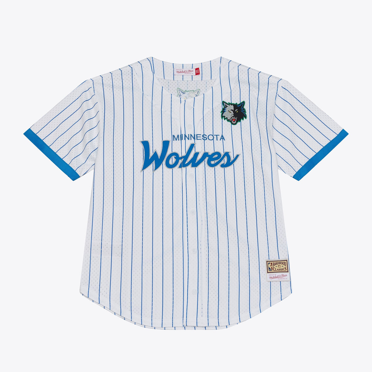 Men's Minnesota Timberwolves Mitchell & Ness White Head Coach Pinstripe Mesh Full-Button Baseball Jersey