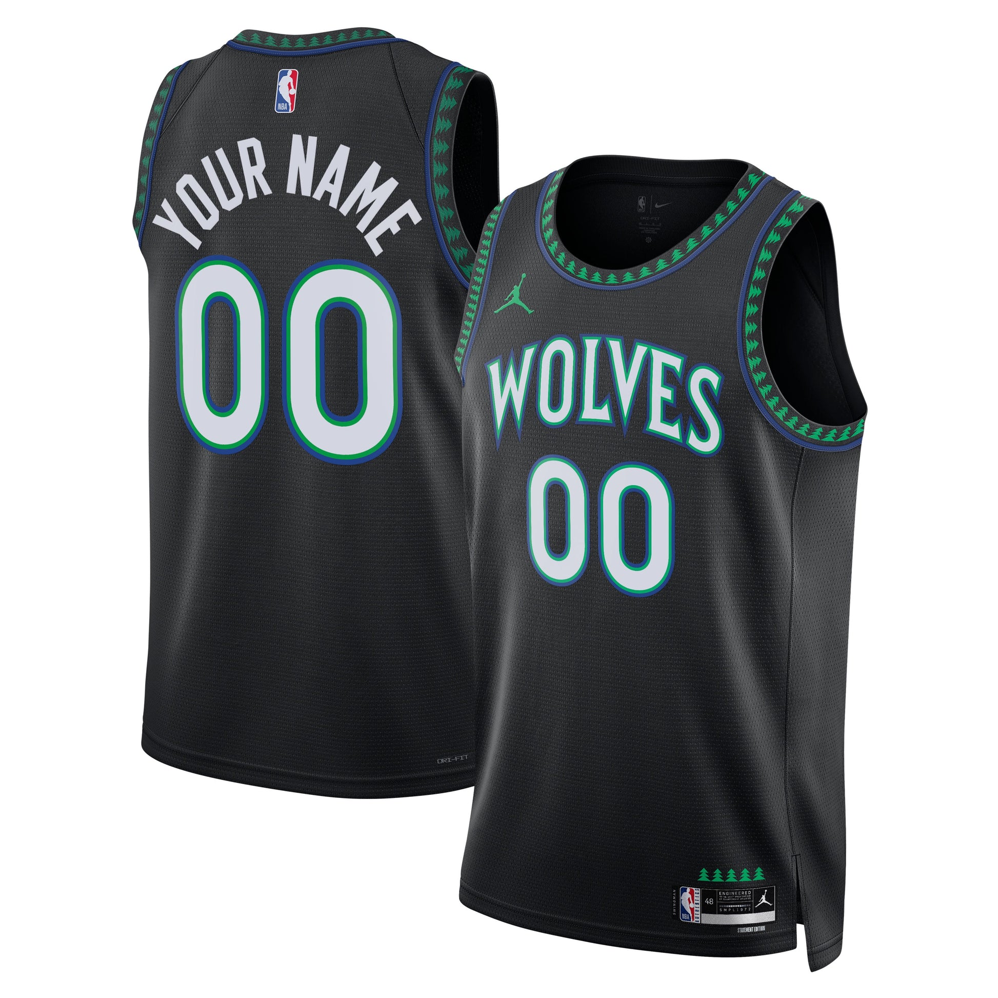 Unisex Minnesota Timberwolves  Jordan Brand Black Swingman Custom Jersey - Statement Edition