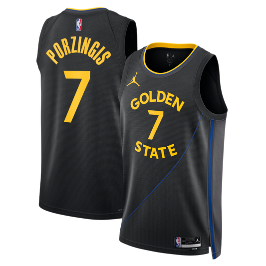 Unisex Golden State Warriors Kristaps Porziņģis Jordan Brand Black Swingman Jersey - Statement Edition