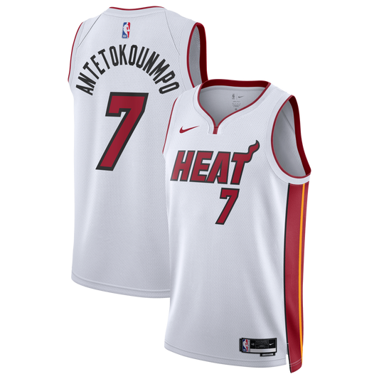 Unisex Miami Heat Giannis Antetokounmpo Nike White Swingman Jersey - Association Edition