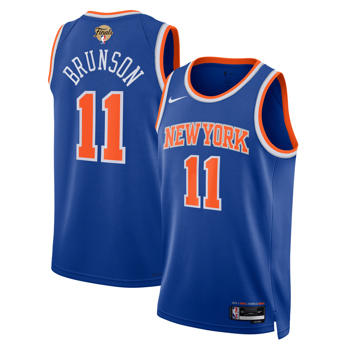 Unisex New York Knicks Jalen Brunson Nike Blue 2026 NBA Finals Patch Swingman Jersey - Icon Edition