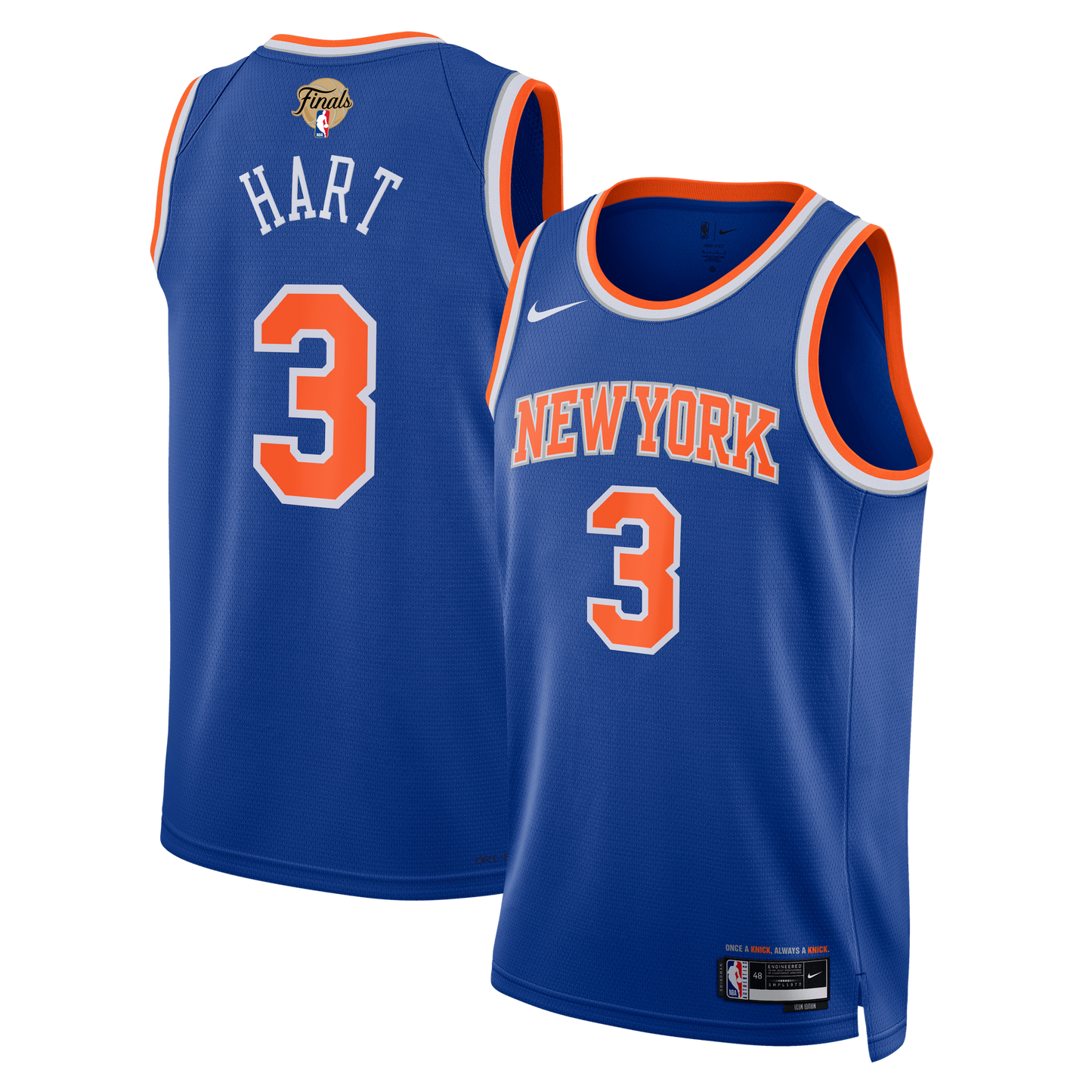Unisex New York Knicks Josh Hart Nike Blue 2026 NBA Finals Patch Swingman Jersey - Icon Edition
