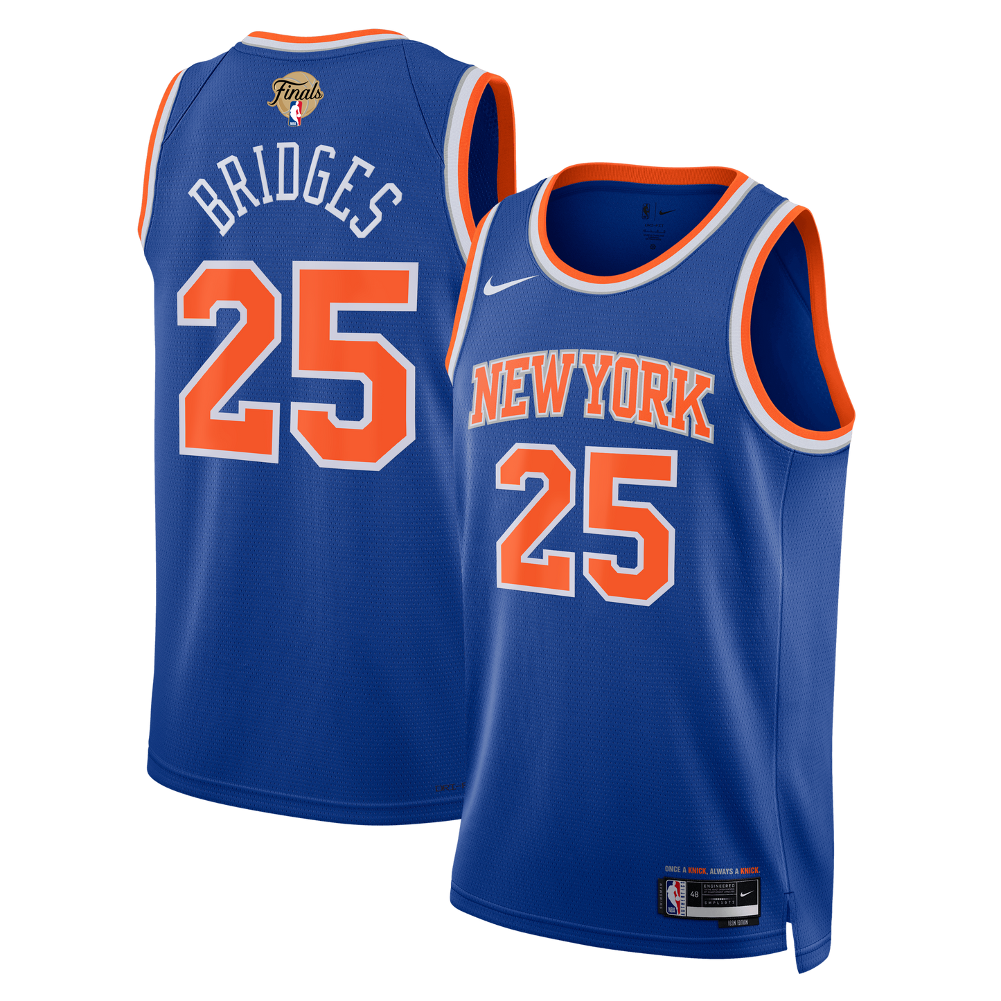 Unisex New York Knicks Mikal Bridges Nike Blue 2026 NBA Finals Patch Swingman Jersey - Icon Edition