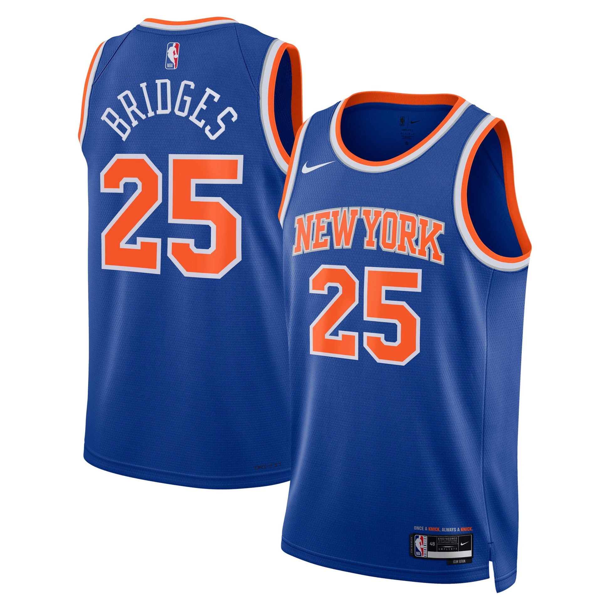 Unisex New York Knicks Mikal Bridges Nike Blue Swingman Jersey - Icon Edition