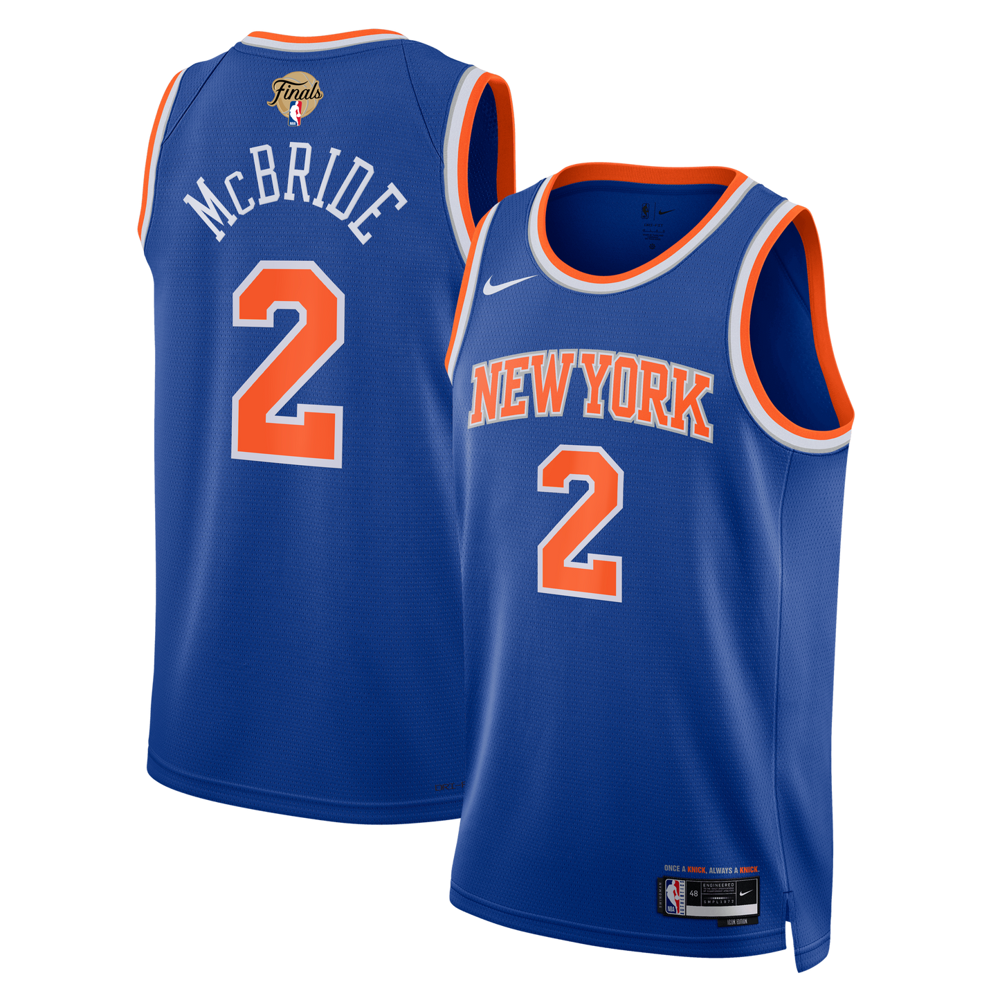 Unisex New York Knicks Miles McBride Nike Blue 2026 NBA Finals Patch Swingman Jersey - Icon Edition