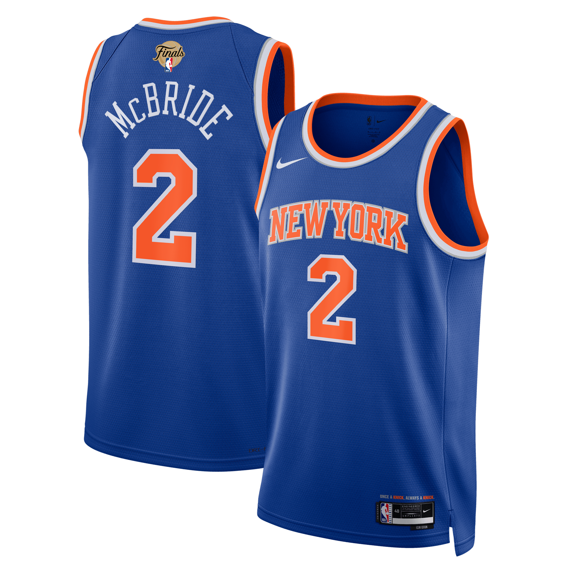 Unisex New York Knicks Miles McBride Nike Blue 2026 NBA Finals Patch Swingman Jersey - Icon Edition