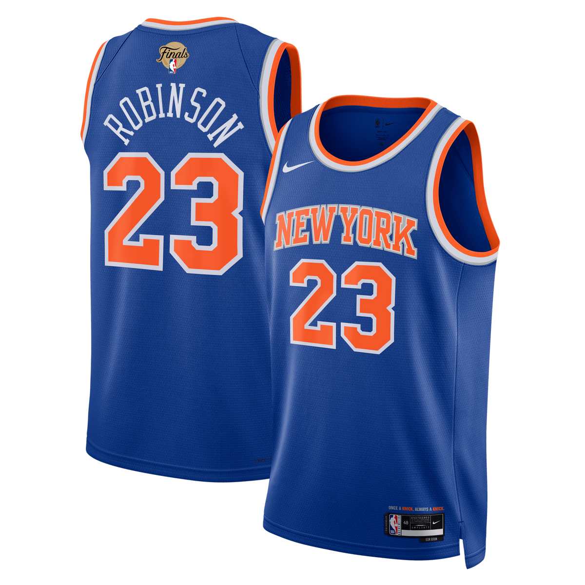 Unisex New York Knicks Mitchell Robinson Nike Blue 2026 NBA Finals Patch Swingman Jersey - Icon Edition