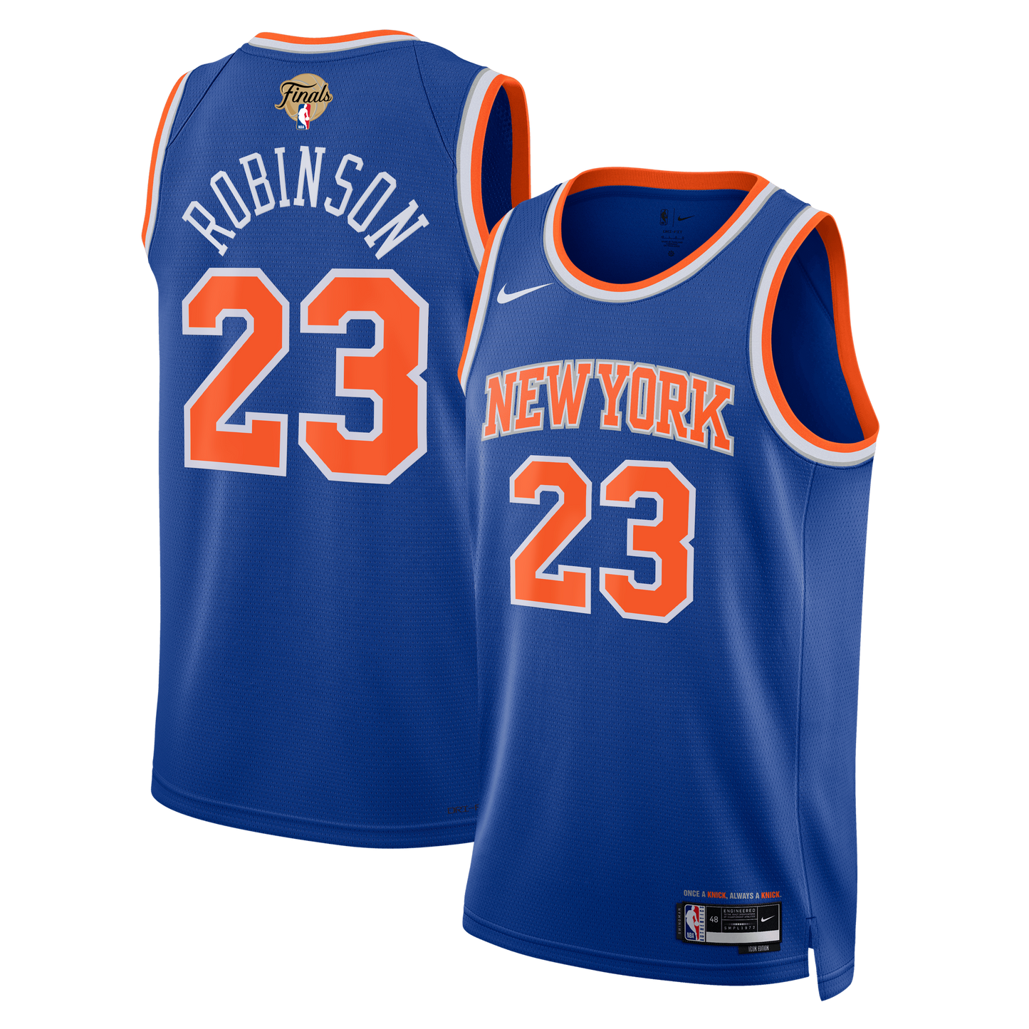 Unisex New York Knicks Mitchell Robinson Nike Blue 2026 NBA Finals Patch Swingman Jersey - Icon Edition