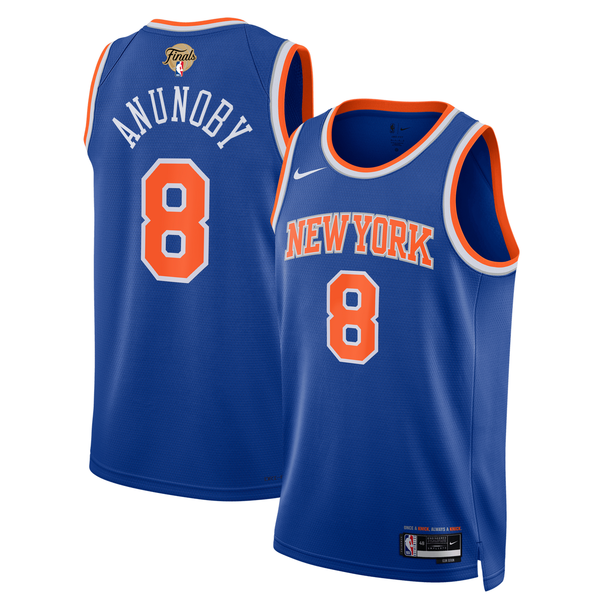 Unisex New York Knicks OG Anunoby Nike Blue 2026 NBA Finals Patch Swingman Jersey - Icon Edition