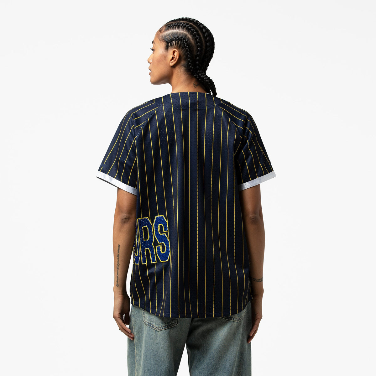 Women's Golden State Warriors  Mitchell & Ness x DANNIJO Blue Fashion Baseball Jersey