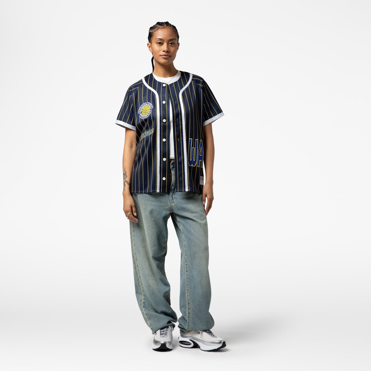 Women's Golden State Warriors  Mitchell & Ness x DANNIJO Blue Fashion Baseball Jersey