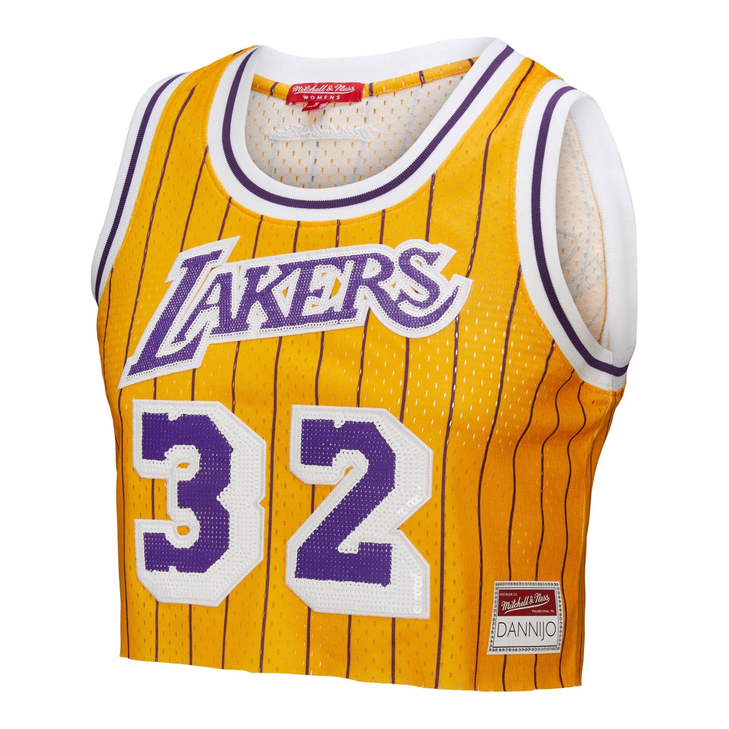 Women's Los Angeles Lakers Magic Johnson Mitchell & Ness x DANNIJO Yellow Fashion Cropped Basketball Jersey