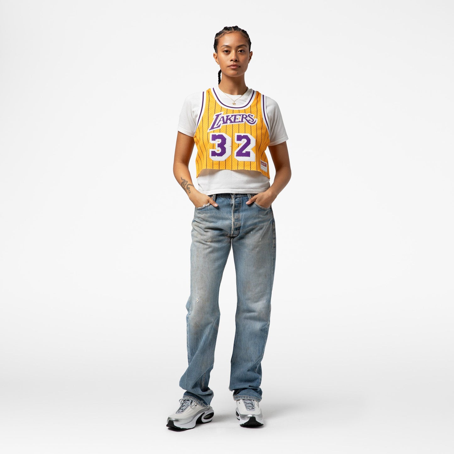 Women's Los Angeles Lakers Magic Johnson Mitchell & Ness x DANNIJO Yellow Fashion Cropped Basketball Jersey