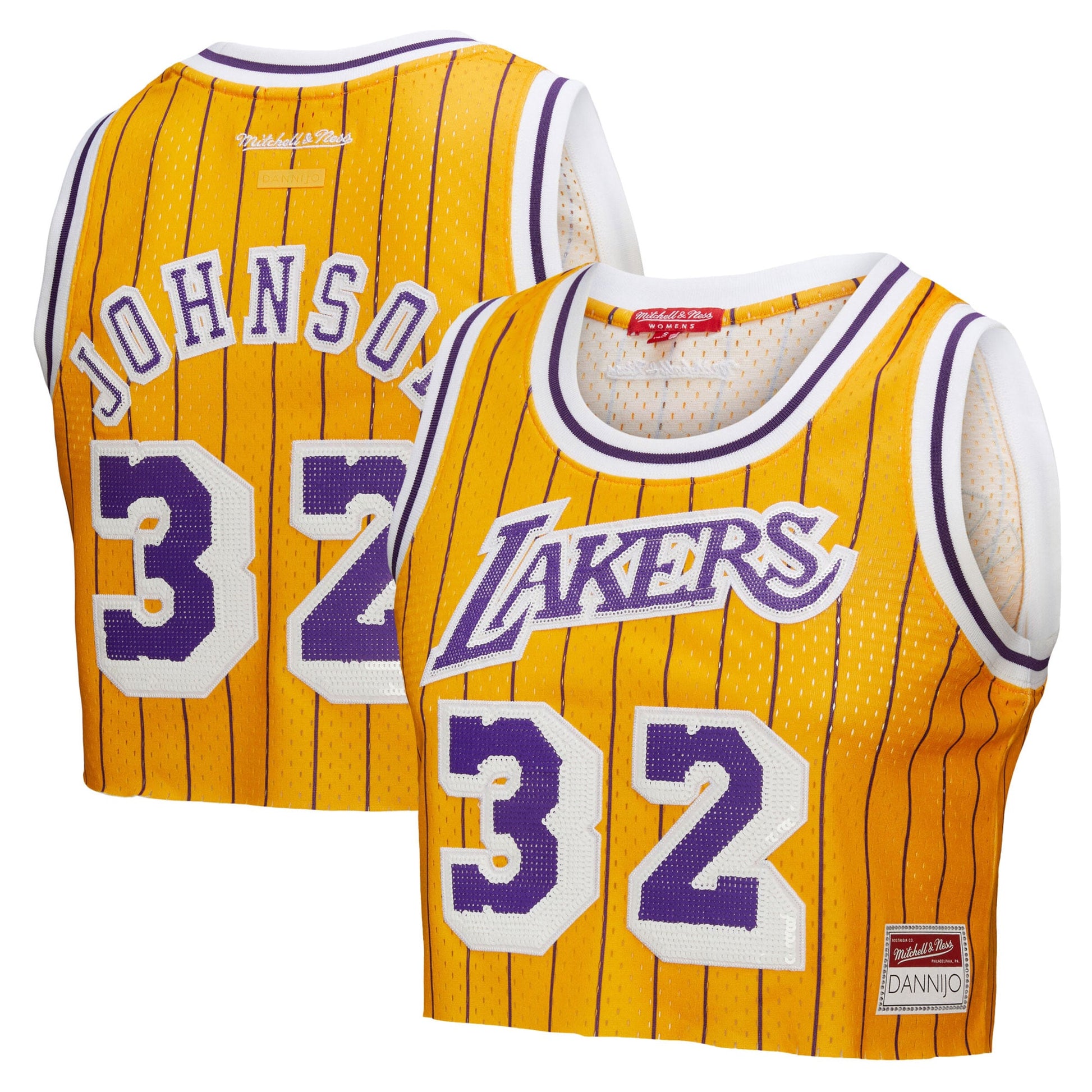 Women's Los Angeles Lakers Magic Johnson Mitchell & Ness x DANNIJO Yellow Fashion Cropped Basketball Jersey