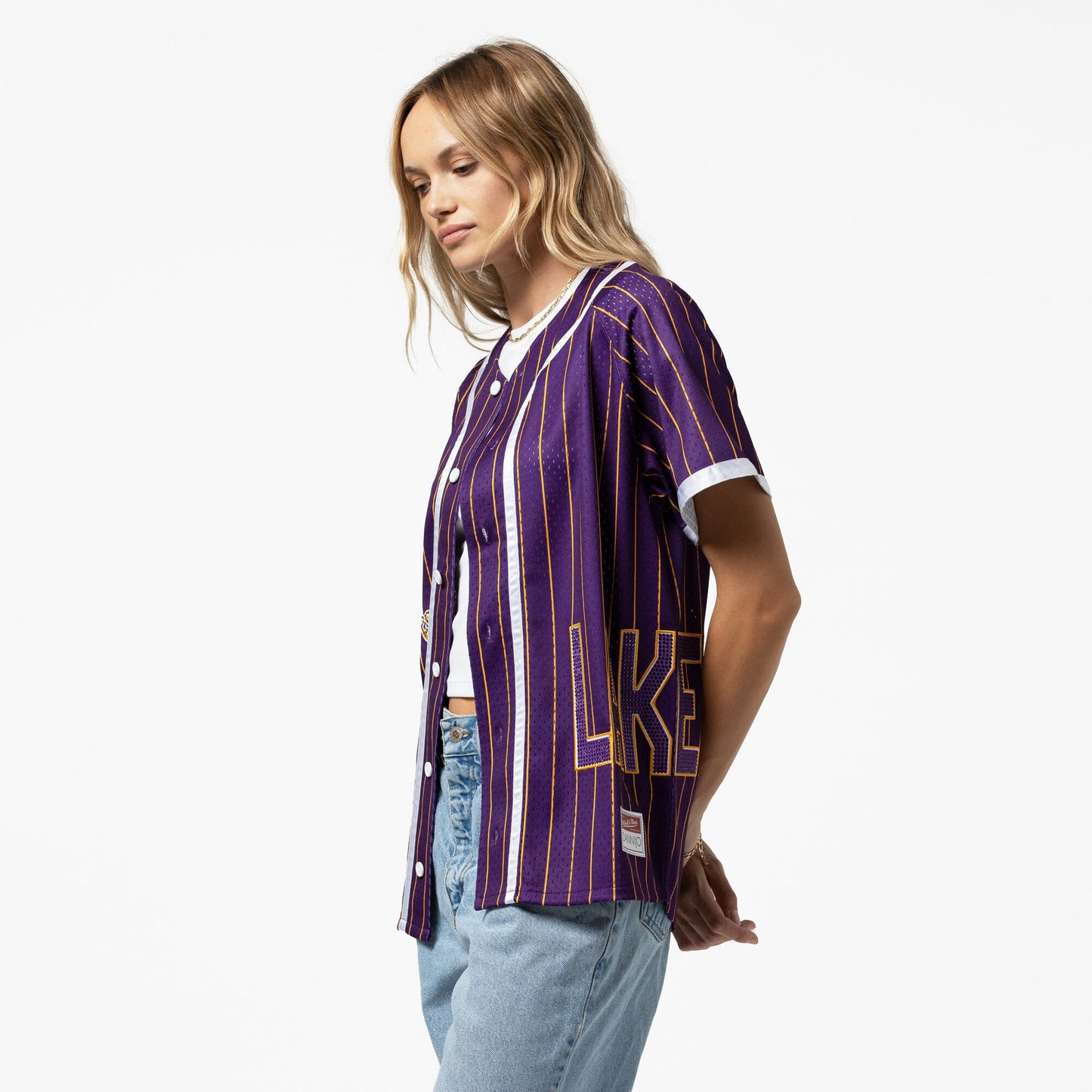Women's Los Angeles Lakers  Mitchell & Ness x DANNIJO Purple Fashion Baseball Jersey