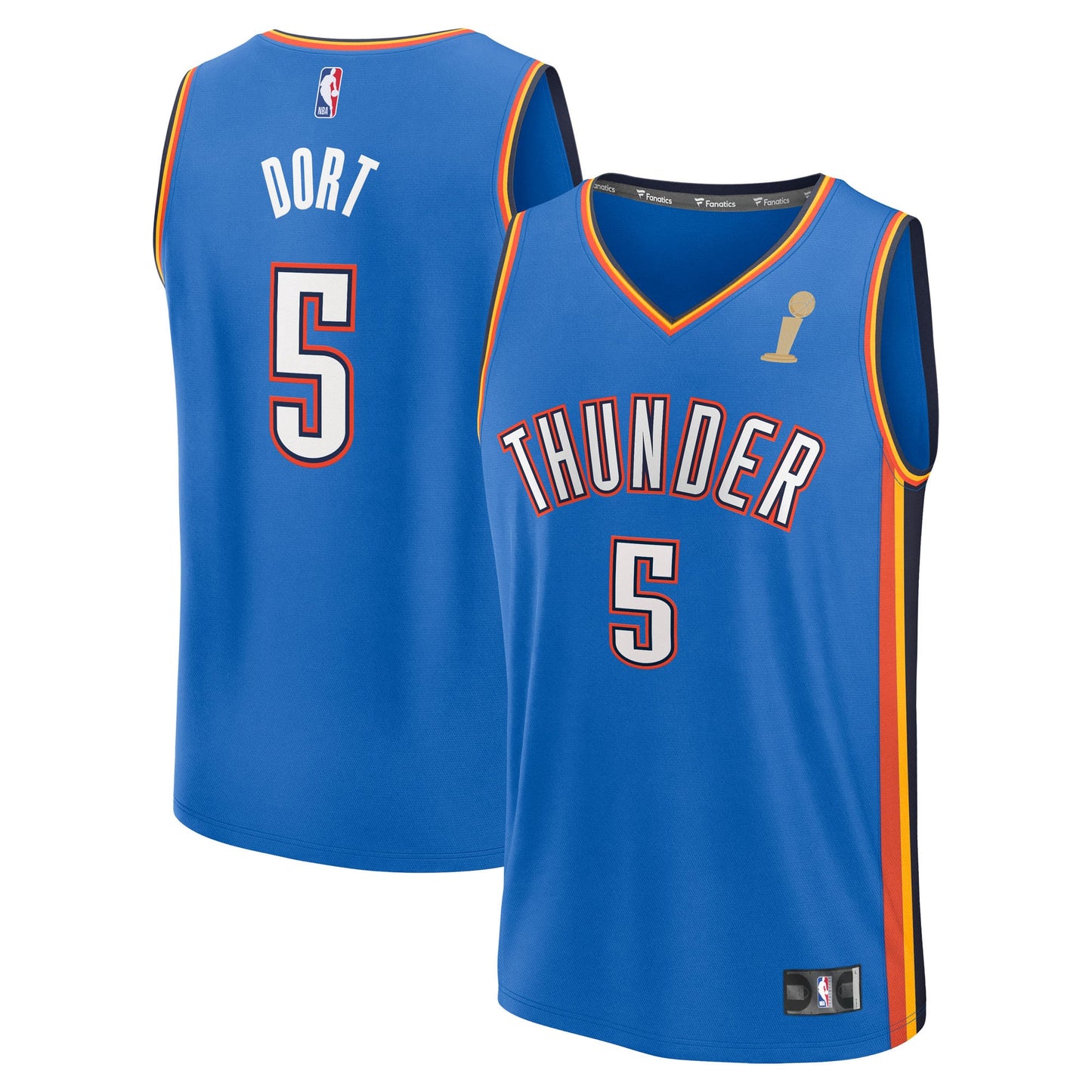 Youth Oklahoma City Thunder Luguentz Dort Fanatics Blue 2025 NBA Finals Champions Fast Break Replica Player Jersey - Icon Edition