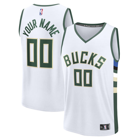 Youth Milwaukee Bucks Fanatics White Fast Break Custom Replica Jersey - Association Edition