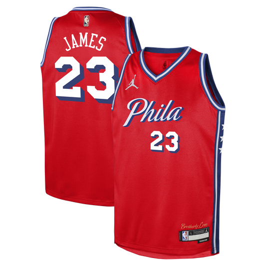 Youth Philadelphia 76ers LeBron James Jordan Brand Red Swingman Jersey - Statement Edition